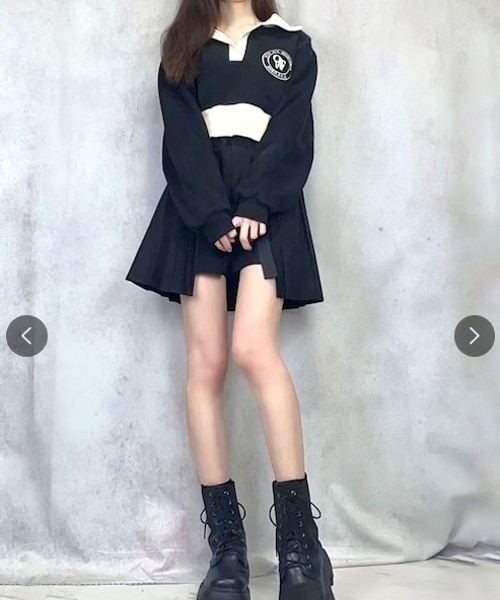 Cozy&Kitsch（コージーアンドキッチ）の「Cozy＆Kitsch カラークロップ裏起毛スウェット（スウェット・レディース・ホワイト系その他/ブラック・FREE）」の9枚目の写真