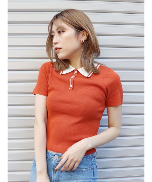 MURUA（ムルーア）の「ヘムラインニットポロシャツ（ポロシャツ・レディース・ブラック/オレンジ・FREE）」の5枚目の写真