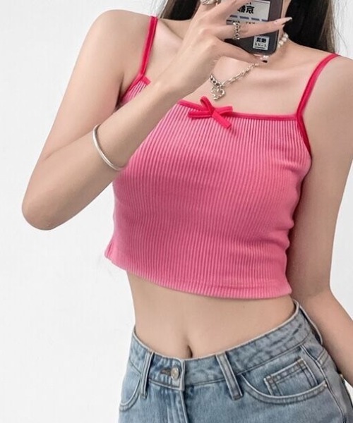 リボン付きピンクキャミソール MORE self LOVE（モアセルフラブ）の「ビッグリボンキャミソール