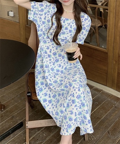 FREE STYLISTS（フリー スタイリスト）の「ウエストベルト　花柄フレアワンピース（ワンピース・レディース・イエロー/ブルー/オフホワイト/ピンク・FREE）」の10枚目の写真