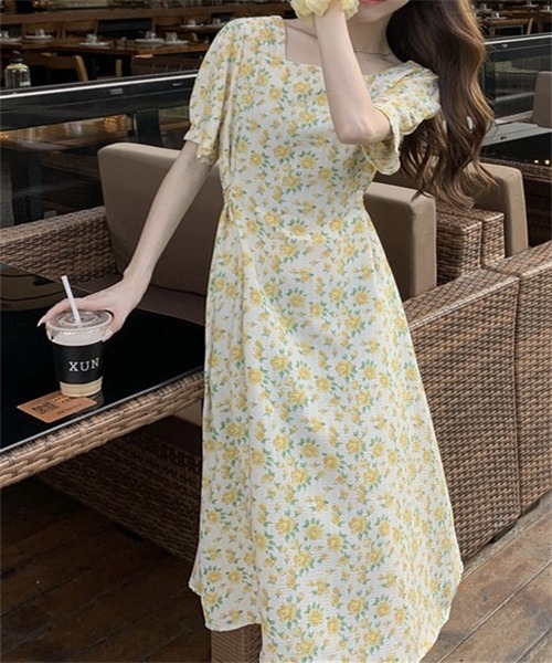 FREE STYLISTS（フリー スタイリスト）の「ウエストベルト　花柄フレアワンピース（ワンピース・レディース・イエロー/ブルー/オフホワイト/ピンク・FREE）」の15枚目の写真