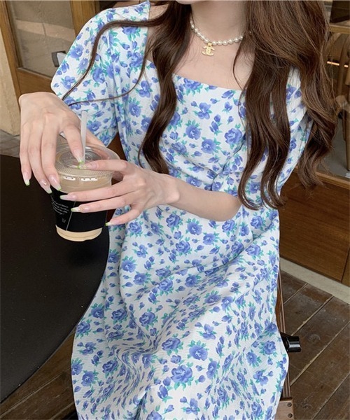 FREE STYLISTS（フリー スタイリスト）の「ウエストベルト　花柄フレアワンピース（ワンピース・レディース・イエロー/ブルー/オフホワイト/ピンク・FREE）」の8枚目の写真