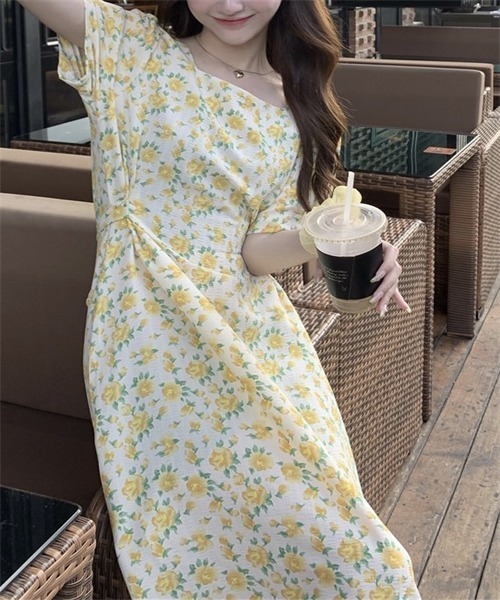 FREE STYLISTS（フリー スタイリスト）の「ウエストベルト　花柄フレアワンピース（ワンピース・レディース・イエロー/ブルー/オフホワイト/ピンク・FREE）」の20枚目の写真