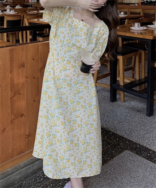 FREE STYLISTS（フリー スタイリスト）の「ウエストベルト　花柄フレアワンピース（ワンピース・レディース・イエロー/ブルー/オフホワイト/ピンク・FREE）」の16枚目の写真
