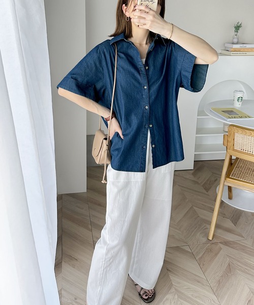 Java（ジャバ）の「《JaVaジャバ 別注》大人ナチュラル。ビッグカフスオーバーシャツ（シャツ/ブラウス・レディース・アイボリー/インディゴブルー・X-LARGE/SMALL/MEDIUM/LARGE）」の5枚目の写真