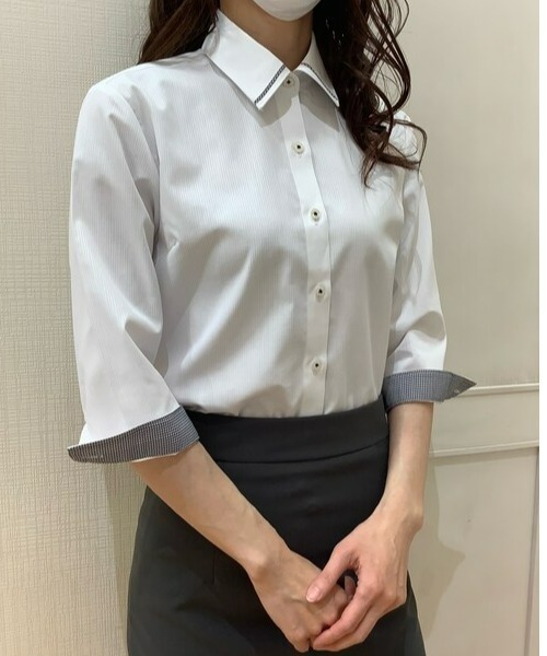 TOKYO SHIRTS(トウキョウシャツ)の「透け防止 形態安定ノーアイロン レギュラー衿 七分袖ビジネスワイシャツ(ビジネスシャツ・レディース・ホワイト・XS/S/M/L/LL/XL)」の1枚目の写真