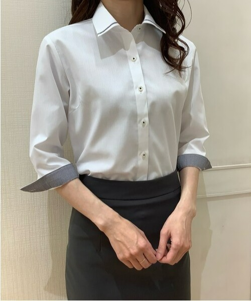 TOKYO SHIRTS(トウキョウシャツ)の「透け防止 形態安定ノーアイロン レギュラー衿 七分袖ビジネスワイシャツ(ビジネスシャツ・レディース・ホワイト・XS/S/M/L/LL/XL)」の8枚目の写真