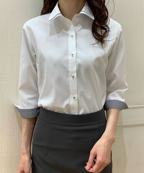 TOKYO SHIRTS(トウキョウシャツ)の「透け防止 形態安定ノーアイロン レギュラー衿 七分袖ビジネスワイシャツ(ビジネスシャツ・レディース・ホワイト・XS/S/M/L/LL/XL)」の7枚目の写真