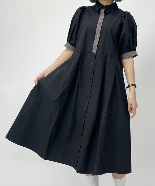 179/WG（イチナナキュウダブルジー）の「ドルマンスリーブシャツワンピース（ワンピース・レディース・ブラック/ブルー/グレー/オフホワイト・MEDIUM）」の12枚目の写真