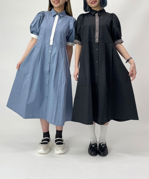 179/WG（イチナナキュウダブルジー）の「ドルマンスリーブシャツワンピース（ワンピース・レディース・ブラック/ブルー/グレー/オフホワイト・MEDIUM）」の7枚目の写真