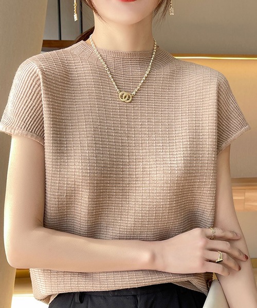 deux amour（ドゥーザムール）の「ジャガードハイネックフレンチスリーブ（Tシャツ/カットソー・レディース・ブラック/ホワイト/ベージュ/ピンク/イエロー/レッド/グリーン/ライトグリーン・FREE）」の4枚目の写真