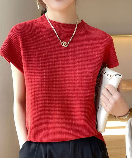 deux amour（ドゥーザムール）の「ジャガードハイネックフレンチスリーブ（Tシャツ/カットソー・レディース・ブラック/ホワイト/ベージュ/ピンク/イエロー/レッド/グリーン/ライトグリーン・FREE）」の8枚目の写真