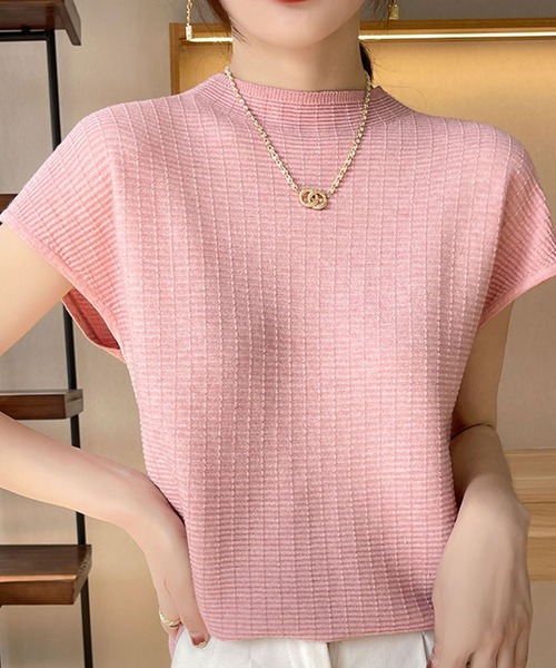 deux amour（ドゥーザムール）の「ジャガードハイネックフレンチスリーブ（Tシャツ/カットソー・レディース・ブラック/ホワイト/ベージュ/ピンク/イエロー/レッド/グリーン/ライトグリーン・FREE）」の7枚目の写真