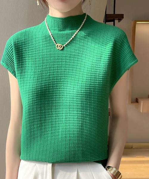 deux amour（ドゥーザムール）の「ジャガードハイネックフレンチスリーブ（Tシャツ/カットソー・レディース・ブラック/ホワイト/ベージュ/ピンク/イエロー/レッド/グリーン/ライトグリーン・FREE）」の5枚目の写真