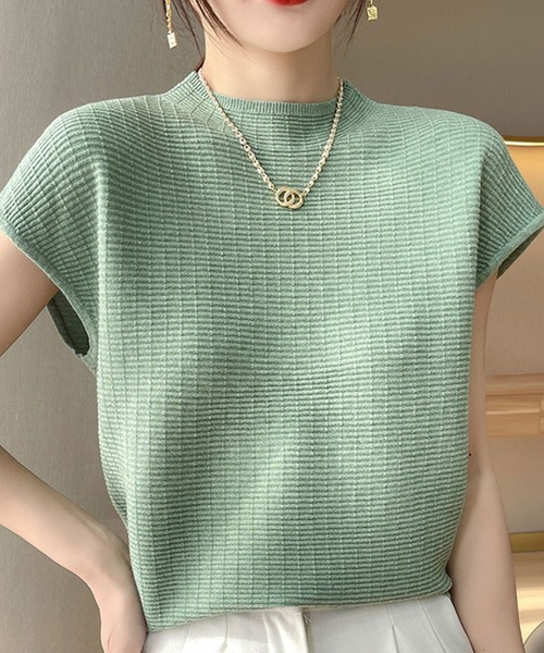 deux amour（ドゥーザムール）の「ジャガードハイネックフレンチスリーブ（Tシャツ/カットソー・レディース・ブラック/ホワイト/ベージュ/ピンク/イエロー/レッド/グリーン/ライトグリーン・FREE）」の6枚目の写真