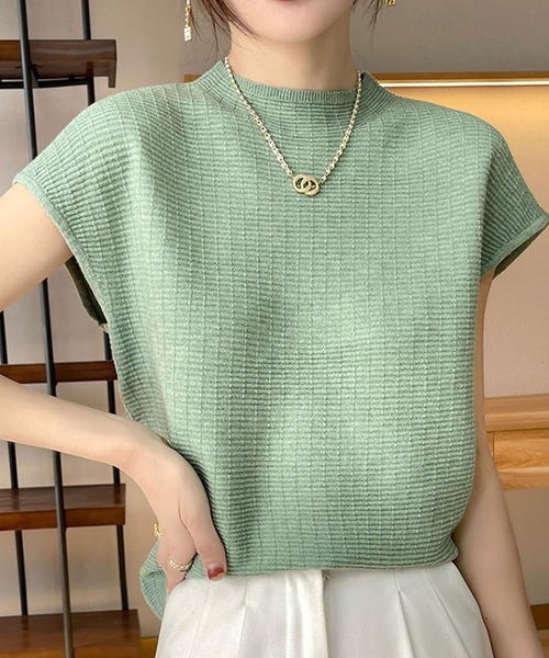 deux amour（ドゥーザムール）の「ジャガードハイネックフレンチスリーブ（Tシャツ/カットソー・レディース・ブラック/ホワイト/ベージュ/ピンク/イエロー/レッド/グリーン/ライトグリーン・FREE）」の9枚目の写真