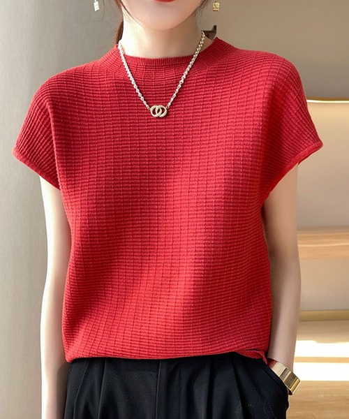 deux amour（ドゥーザムール）の「ジャガードハイネックフレンチスリーブ（Tシャツ/カットソー・レディース・ブラック/ホワイト/ベージュ/ピンク/イエロー/レッド/グリーン/ライトグリーン・FREE）」の10枚目の写真