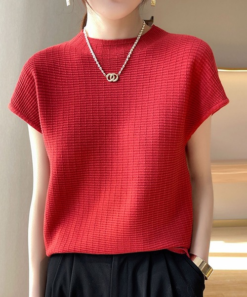 deux amour（ドゥーザムール）の「ジャガードハイネックフレンチスリーブ（Tシャツ/カットソー・レディース・ブラック/ホワイト/ベージュ/ピンク/イエロー/レッド/グリーン/ライトグリーン・FREE）」の11枚目の写真