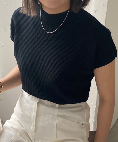 deux amour（ドゥーザムール）の「ジャガードハイネックフレンチスリーブ（Tシャツ/カットソー・レディース・ブラック/ホワイト/ベージュ/ピンク/イエロー/レッド/グリーン/ライトグリーン・FREE）」の12枚目の写真