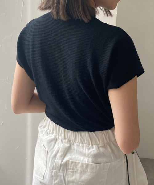 deux amour（ドゥーザムール）の「ジャガードハイネックフレンチスリーブ（Tシャツ/カットソー・レディース・ブラック/ホワイト/ベージュ/ピンク/イエロー/レッド/グリーン/ライトグリーン・FREE）」の14枚目の写真