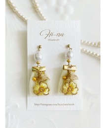 【Hi-na】バロックパール×フラワー刺繍リボンタッセル　ピアス(MA)