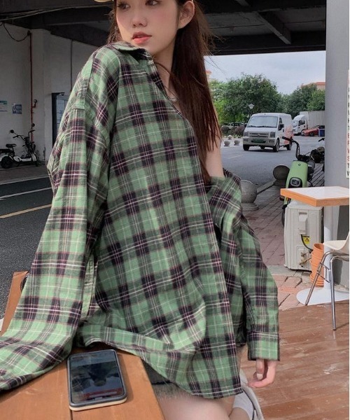 セール】チェック柄Bigシルエットオーバーシャツ 【薄手