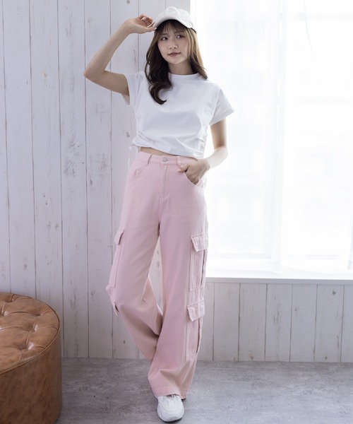 clear(クリア)の「サイドドロストリボン半袖トップス (Tシャツ/カットソー・レディース・ブラック/オフホワイト/ピンク・F)」の12枚目の写真