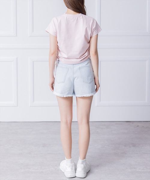 clear(クリア)の「サイドドロストリボン半袖トップス (Tシャツ/カットソー・レディース・ブラック/オフホワイト/ピンク・F)」の16枚目の写真