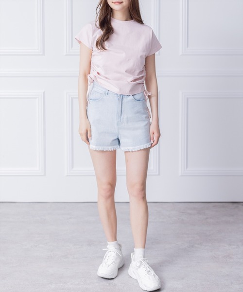 clear(クリア)の「サイドドロストリボン半袖トップス (Tシャツ/カットソー・レディース・ブラック/オフホワイト/ピンク・F)」の13枚目の写真