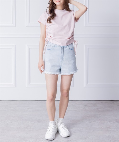 clear(クリア)の「サイドドロストリボン半袖トップス (Tシャツ/カットソー・レディース・ブラック/オフホワイト/ピンク・F)」の14枚目の写真