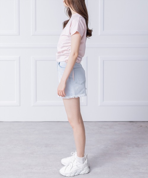 clear(クリア)の「サイドドロストリボン半袖トップス (Tシャツ/カットソー・レディース・ブラック/オフホワイト/ピンク・F)」の15枚目の写真