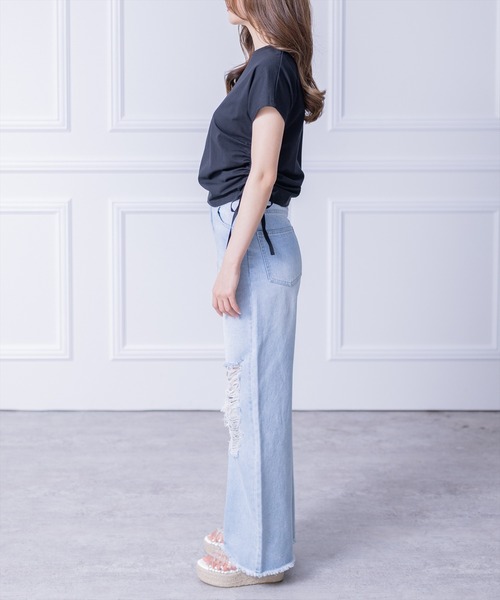 clear(クリア)の「サイドドロストリボン半袖トップス (Tシャツ/カットソー・レディース・ブラック/オフホワイト/ピンク・F)」の19枚目の写真