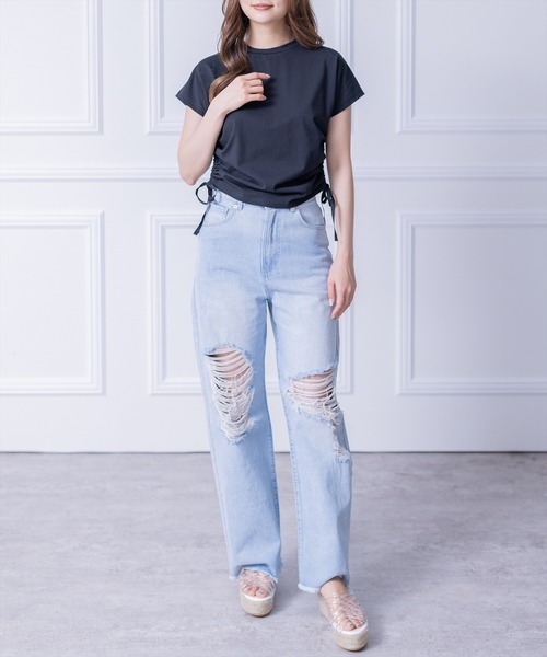 clear(クリア)の「サイドドロストリボン半袖トップス (Tシャツ/カットソー・レディース・ブラック/オフホワイト/ピンク・F)」の18枚目の写真