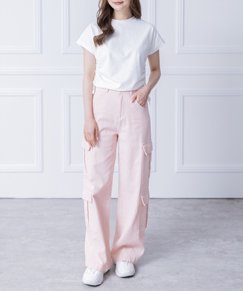 clear(クリア)の「サイドドロストリボン半袖トップス (Tシャツ/カットソー・レディース・ブラック/オフホワイト/ピンク・F)」の21枚目の写真