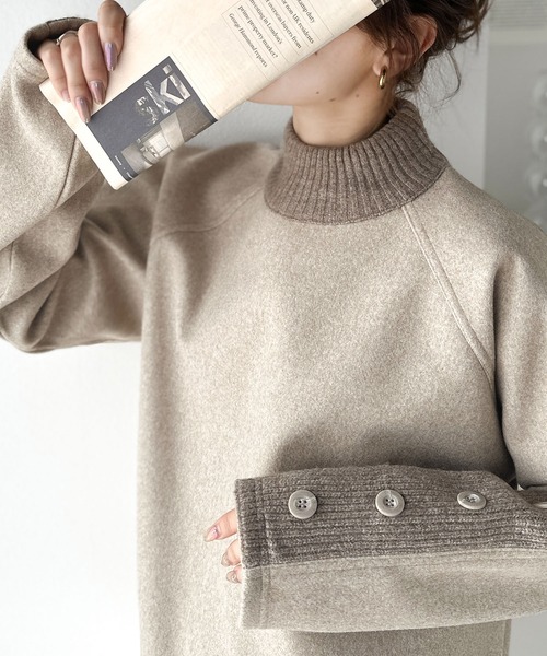 FRAPBOIS セットアップ ノーカラー 異素材 切り替え ボタン ニット L FRAPBOIS セットアップ ノーカラー 異素材 切り替え ボタン ニット L