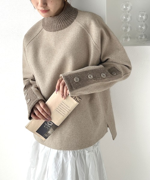 FRAPBOIS セットアップ ノーカラー 異素材 切り替え ボタン ニット L