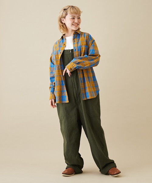 CUBE SUGAR（キューブシュガー）の「空紡糸先染めチェック柄ビッグシャツ（シャツ/ブラウス・レディース・マスタード/ピンク/グリーン/マルチ/グレー・M）」の14枚目の写真