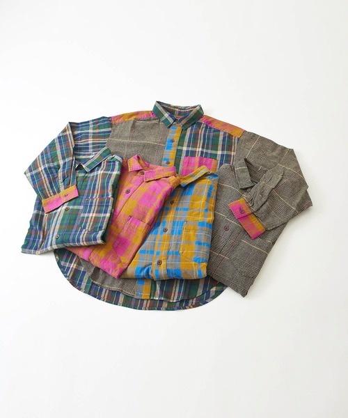 CUBE SUGAR（キューブシュガー）の「空紡糸先染めチェック柄ビッグシャツ（シャツ/ブラウス・レディース・マスタード/ピンク/グリーン/マルチ/グレー・M）」の9枚目の写真