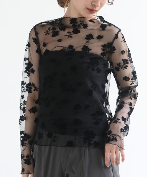 rps（アールピーエス）の「フロッキーフラワーシアーレースプルオーバー（その他トップス・レディース・アイボリー/ブラック・フリー）」の2枚目の写真