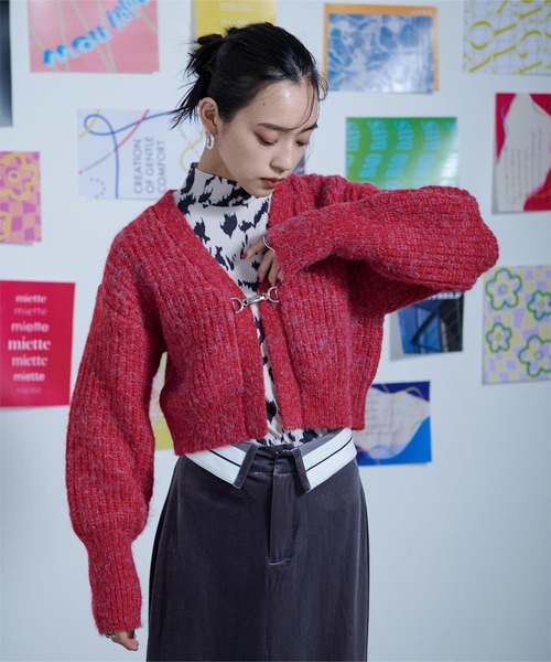 miette（ミエット）の「フロントビットメランジニットカーディガン（カーディガン/ボレロ・レディース・レッド/ブルー/グリーン・FREE）」の9枚目の写真