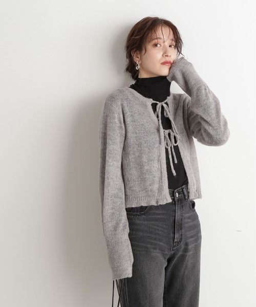 N.（N. Natural Beauty Basic）（エヌエヌナチュラルビューティーベーシック）の「◆フロントリボンニットカーディガン（カーディガン/ボレロ・レディース・レッド/ホワイト×ブラック/グレー・MEDIUM）」の16枚目の写真