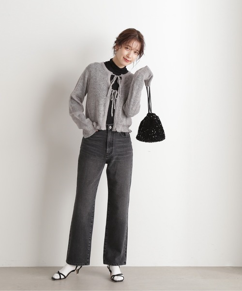 N.（N. Natural Beauty Basic）（エヌエヌナチュラルビューティーベーシック）の「◆フロントリボンニットカーディガン（カーディガン/ボレロ・レディース・レッド/ホワイト×ブラック/グレー・MEDIUM）」の20枚目の写真