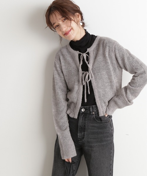 N.（N. Natural Beauty Basic）（エヌエヌナチュラルビューティーベーシック）の「◆フロントリボンニットカーディガン（カーディガン/ボレロ・レディース・レッド/ホワイト×ブラック/グレー・MEDIUM）」の21枚目の写真