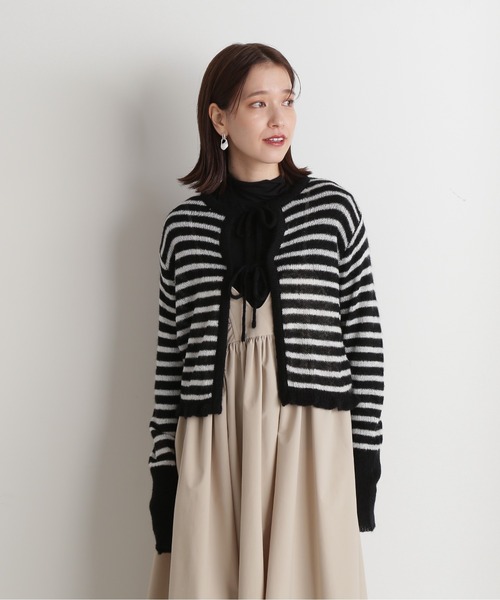 N.（N. Natural Beauty Basic）（エヌエヌナチュラルビューティーベーシック）の「◆フロントリボンニットカーディガン（カーディガン/ボレロ・レディース・レッド/ホワイト×ブラック/グレー・MEDIUM）」の11枚目の写真