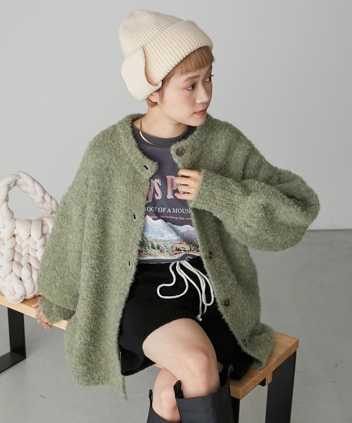 forksy.（フォルクシー）の「【forksy.】スナップイヤーフラップ付ニット帽（ニットキャップ/ビーニー・レディース・ブラック/アイボリー/ベージュ/グレー・FREE）」の8枚目の写真