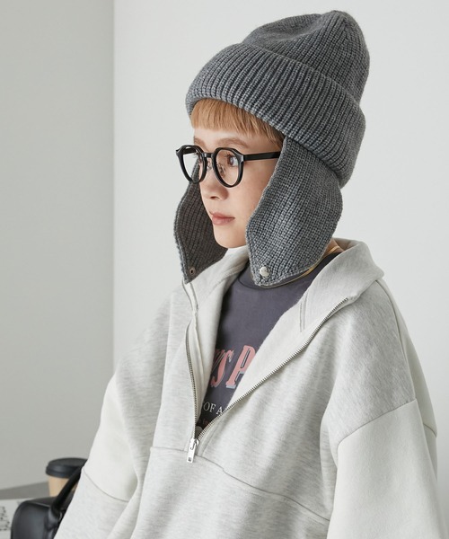forksy.（フォルクシー）の「【forksy.】スナップイヤーフラップ付ニット帽（ニットキャップ/ビーニー・レディース・ブラック/アイボリー/ベージュ/グレー・FREE）」の18枚目の写真