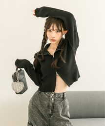 OLIVE des OLIVE | ダブルジップビッグカラーリブニット　1032050190(ニット/セーター)