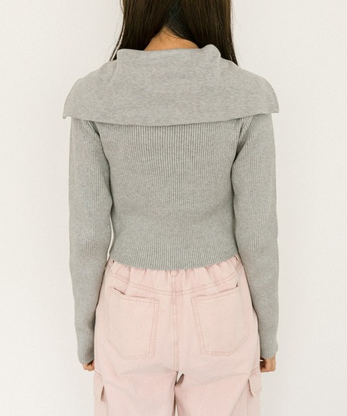 OLIVE des OLIVE（オリーブデオリーブ）の「ダブルジップビッグカラーリブニット　1032050190（ニット/セーター・レディース・ボルドー/ブラック/トップグレー/ピンク/オフホワイト・FREE）」の20枚目の写真