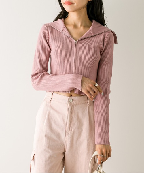 OLIVE des OLIVE（オリーブデオリーブ）の「ダブルジップビッグカラーリブニット　1032050190（ニット/セーター・レディース・ボルドー/ブラック/トップグレー/ピンク/オフホワイト・FREE）」の9枚目の写真