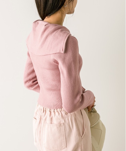 OLIVE des OLIVE（オリーブデオリーブ）の「ダブルジップビッグカラーリブニット　1032050190（ニット/セーター・レディース・ボルドー/ブラック/トップグレー/ピンク/オフホワイト・FREE）」の10枚目の写真